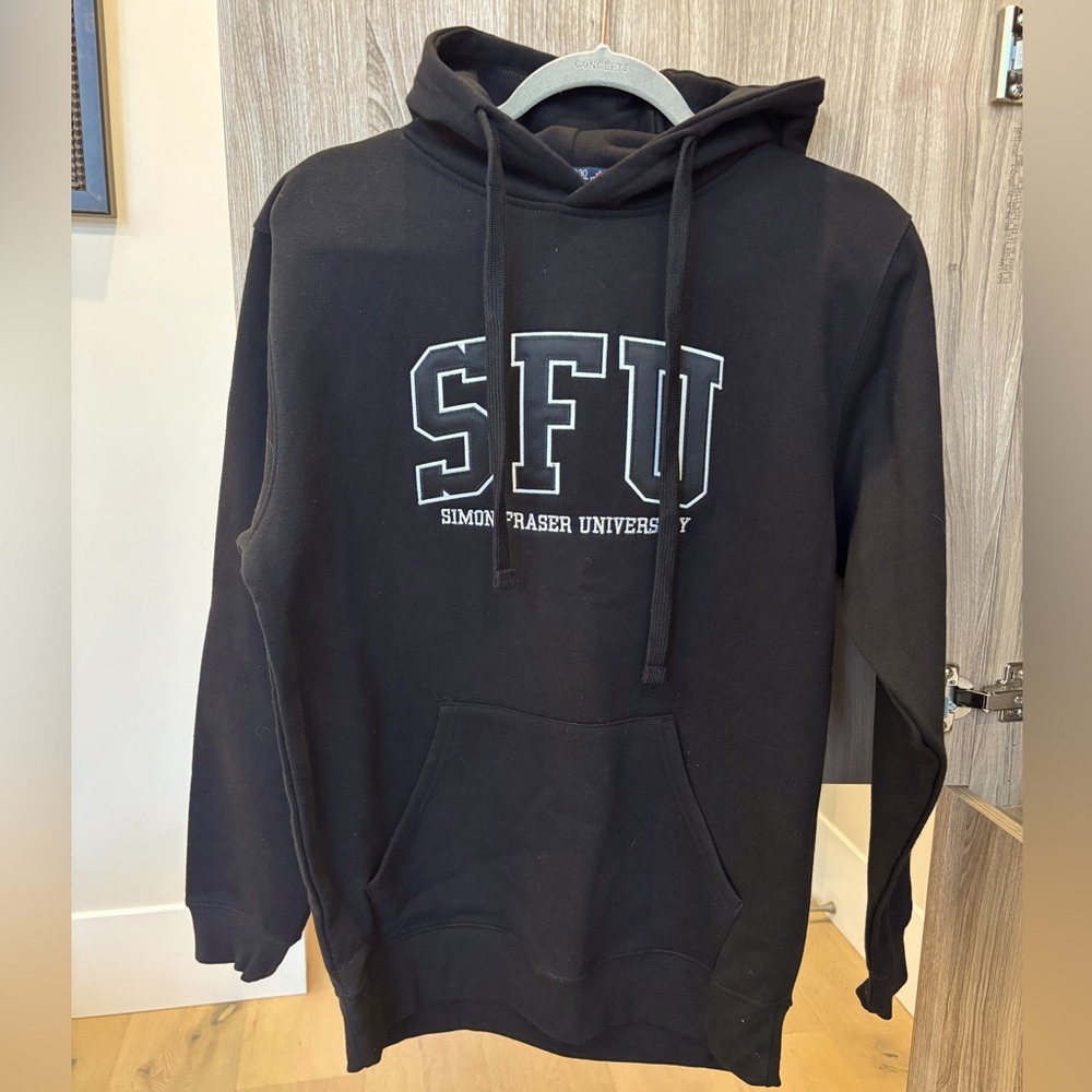 Brand new Simon Fraser University hoodie, black with embroidered front.